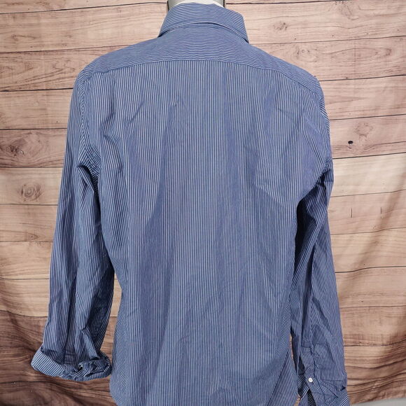 ABERCROMBIE & FITCH MUSCLE FIT BLUE STRIPED BUTTON DOWN SHIRT MENS 2XL XXL - Picture 4 of 7